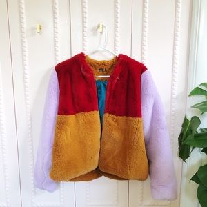 Furry color blocked jacket